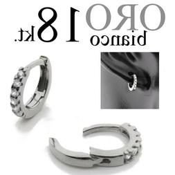 mono orecchino uomo ORO BIANCO 18kt. cerchio anello zirconi 