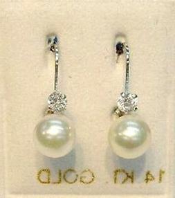 Nuova 14 Carati Oro Bianco 6 mm Perla W/Diametro Euro Orecch