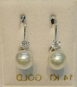 Nuova 14 Carati Oro Bianco 7 mm Perla W/Diametro Euro Orecch