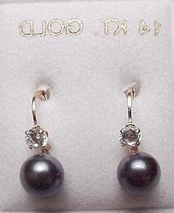 Nuova 14 Carati Oro Bianco 6 mm Nero Perla W/Diametro Euro O