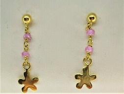 Pendenti Oro Giallo 18k 750 Donna Bambina Cristalli Rosa Fio