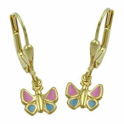 Pendenti 22x7mm Farfalla Hellblau-pink 9kt Oro