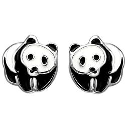 A Bottone Per Bambini Panda 925 Argento Laccati Nero/bianco 