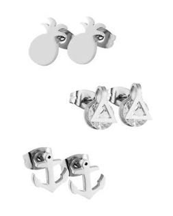 A Bottone Set Da 3 Paia Argento Con Brillantino Adatti Ad Og