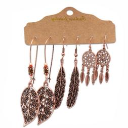 A Bottone Vintage Boho 3 Paia Donna Orecchini Pendenti Nappa