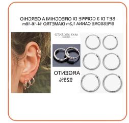 A Cerchio Cerchietto Argento 925%  3 Coppie Misure 1,2 X 14-