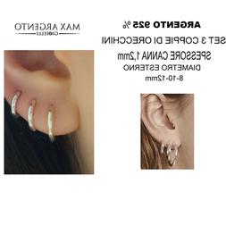 A Cerchio Cerchietto Uomo Donna Argento 925% 3 Coppie  1,2 X