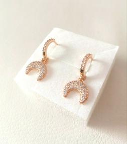 A Cerchio Con Pendente Mezzaluna Zircone Cerchi Dorati Donna