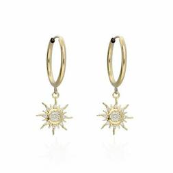 ORECCHINO STROILI CERCHIO E PENDENTE SOLE ORO GIALLO E STRAS
