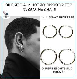 A Cerchio Uomo Donna Argento 925% Doppi Set 2 Coppie 2mmx18-