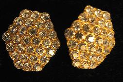 A Clip Esagonali Tempestati Di Strass Vintage Earrings J9