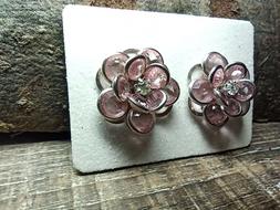 A Clip Fiore Rosa In Vetro Glass Flower Earrings