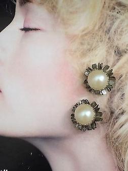 A Clip Fiori In Metallo Argentato E Finte Perle Anni 70 Vint