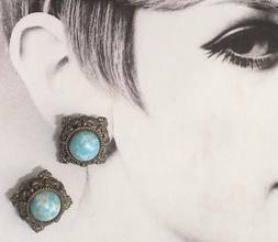 A Clip Metallo Argentato Centrale Ceramica Azzurra Vintage A