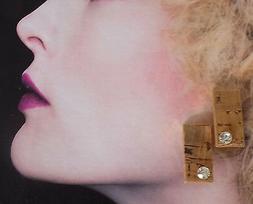 A Clip Rettangolari Sughero Strass Anni 80 Vintage J5