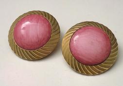 A Clip Tondi Metallo Dorato Centrale Rosa Vintage Anni 80 J6