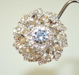 A Clips Donna Argento A Bottone Cristalli Strass Eleganti Sp