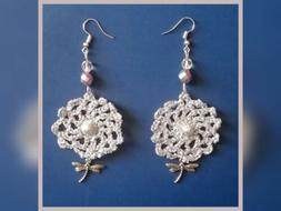 A Fiore Argentati,uncinetto,perline E Pendente Libellula,ana