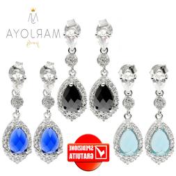 A Goccia Pendenti In Argento 925 Con Zirconi Bianchi,blu,azz