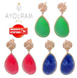 A Goccia Pendenti In Argento 925 Ros&egrave; Con Quarzo Blu,verde 