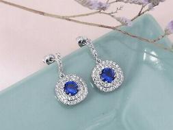 A Perno Blu Navy Piazza Goccia Cz Placcato Oro Matrimonio G6