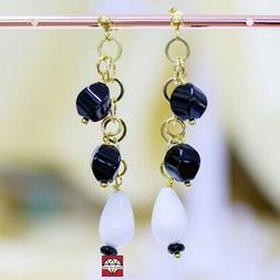 A Perno Di Argento 925 Con Onice Twist E Agata Bianca A Gocc
