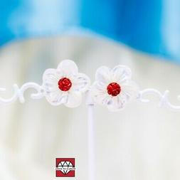 A Perno Di Argento 925 Con Fiori Di Madreperla Bianca E Cora