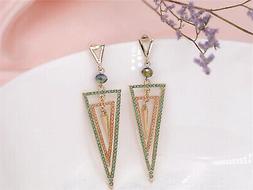 A Perno Dorato Arte Deco Triangolo Mini Perle Verde Grandi L