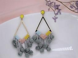 A Perno Dorato Grandi Lampadario Triangolo Perle Pelo Giallo