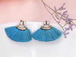 A Perno Dorato Grandi Triangolo Pompon Stoffa Blu Xx 15