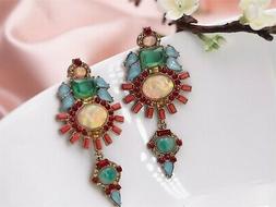 A Perno Dorato Lungo Arte Deco Goccia Verde Smeraldo Blu Ros