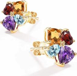 A Perno In Oro Massiccio 14k Con Vera Gemma Naturale Citrino