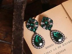 A Perno Nero Grandi Tondo Goccia Pera Verde Smeraldo Retr&ograve; 