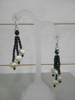 Agata Nera Argento E Perle Naturali Swarovsky Neri