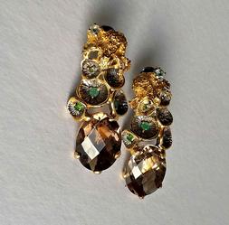 Arg. Sterling 925 Brunito E Dorato, Quarzo Fum&Eacute;, Smeraldi, 