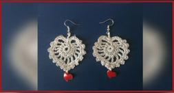 Argentati A Cuore,uncinetto,pendente Cuore Rosso,anallergici