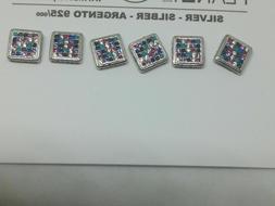 Argento 925/1000 Rodiato Quadrati Mosaico Zirconi Multicolor
