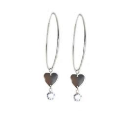 Argento 925 Cerchio 50 Mm Con Pendente Cuore E Zircone Punto