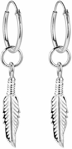 Argento 925 Cerchio Con Piuma Pendenti Orecchini...