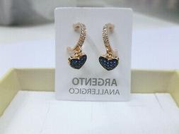 Argento 925 Cuore Blu Color Oro Rosa Mezzo Cerchio Strass Gi
