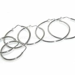 Argento 925 Donna Cerchio Anelle Lisce Tubo Grandi Piccoli I