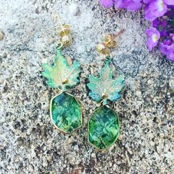 Argento 925 Oro Foglia Verde Cristallo Foglie Smalto