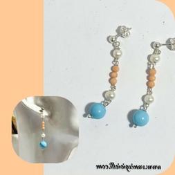 Argento 925 Pendenti Da Donna Con Pietre Turchese Corallo Ro