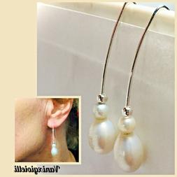 Argento 925 Pendenti Da Donna Lunghi Con Pietre Perle Elegan