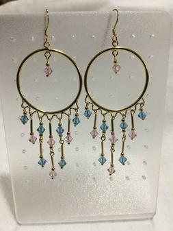 Argento 925 Pendenti Lunghi Con Cristalli Swarovski Silver E