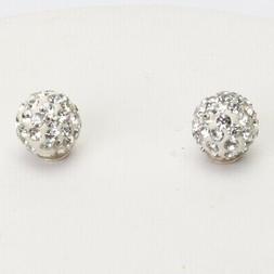 Argento 925 Perla Pav&egrave; Strass 8 Mm Crystal Bianco Punto Luc