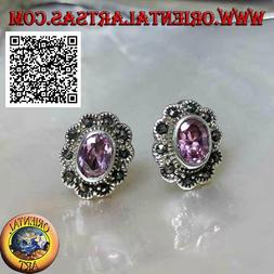 Argento 925&permil; Quarzo Rosa Ovale E Cornice A Nuvoletta Di Ma