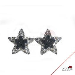 Argento 925 Stella Con Brillantini Nero/bianco Donna Ragazze