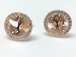 Argento Albero Della Vita Ramato Lobo Zirconi Bianchi Mm 10