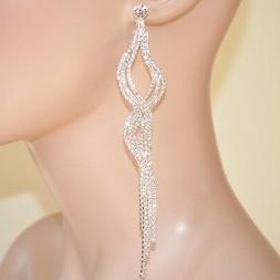 Argento Cristallo Donna Sposa Cerimonia Strass Pendenti Lung